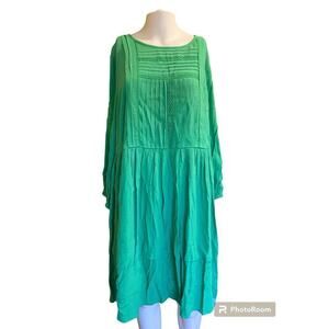 Ann Taylor Women's Size 14 Pleated Shift Dress Green Eyelet Long Sleeve